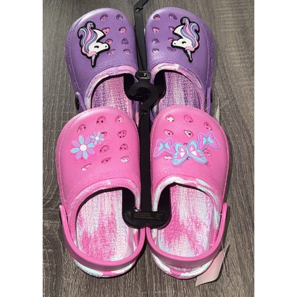 Butterfly & Unicorn Toddler Sz 7 Clogs New Lot of 2 Purple And Pink Adorable Set
